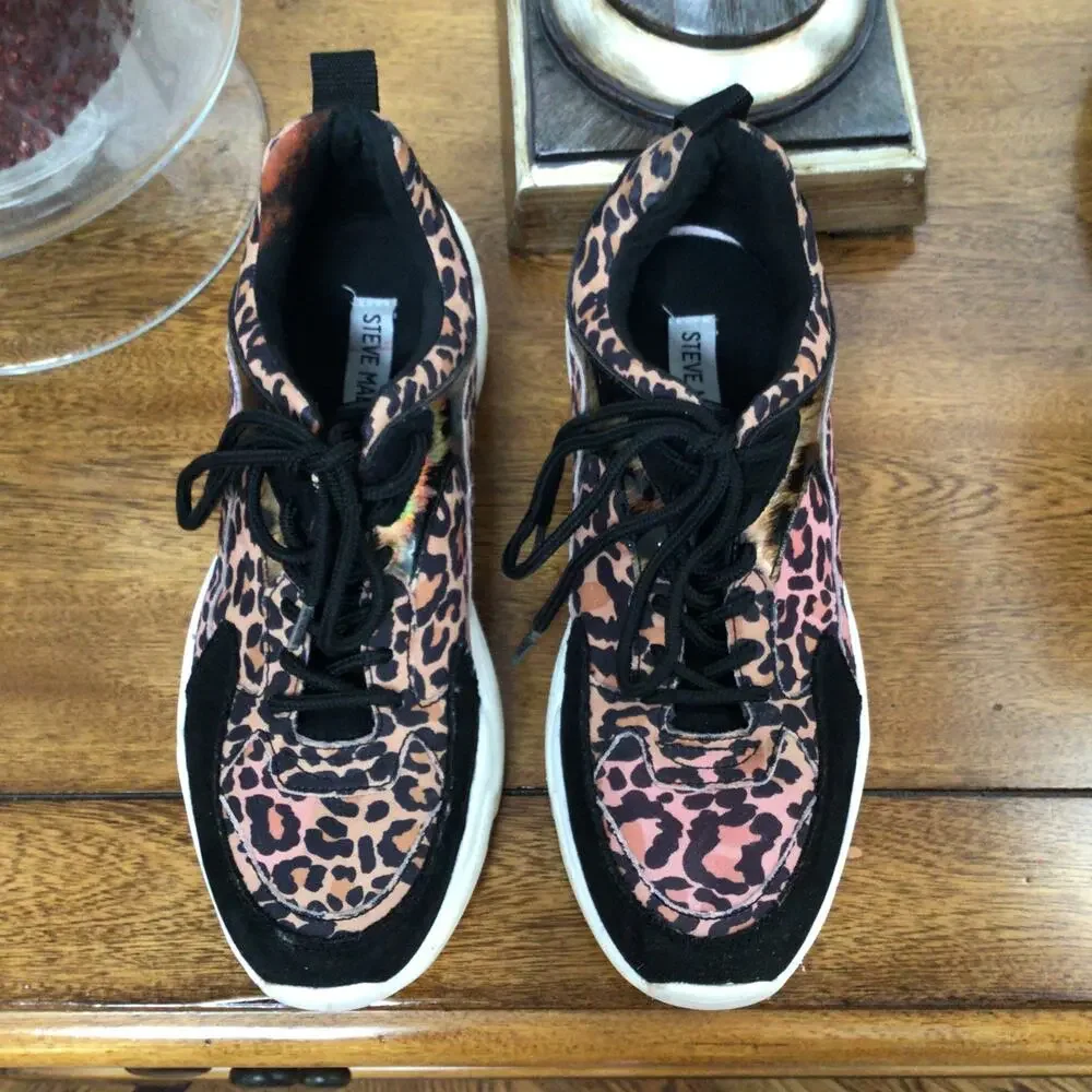 Steve Madden White Shirli Animal Print Vegan Sneakers Sz 7M